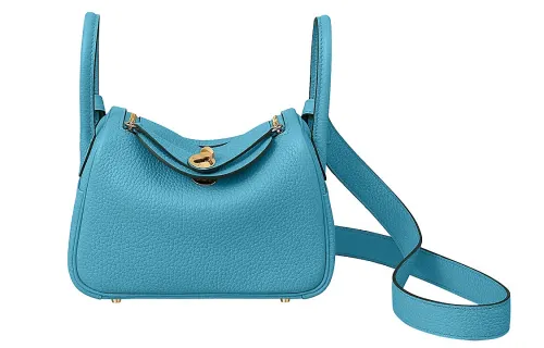 HERMES Lindy Taurillon Clemence Cow Leather Handbag 19 Women's P3 Bleu Du Nord Northern Blue