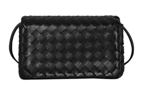 Bottega Veneta Woven Lambskin Messenger Bag, Shoulder Bag Small Women's Black
