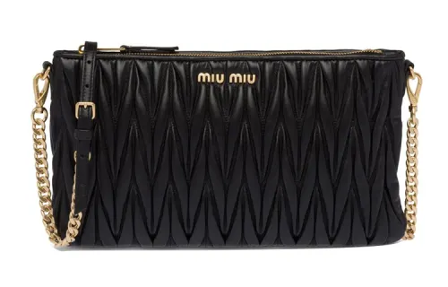 MIU MIU Matelassé Leather Shoulder Bag, Crossbody Bag, Clutch Women's Black