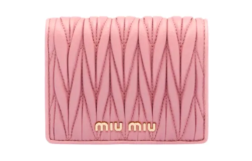 MIU MIU Pleated Soft Sheep Leather Wallet Mini Women's Pink