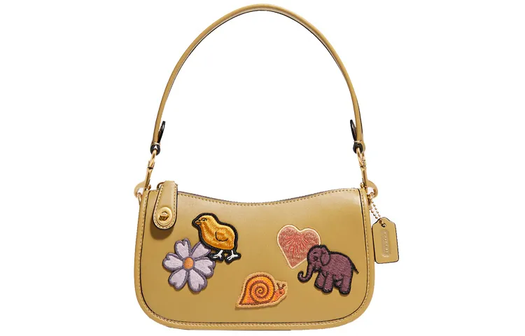 COACH Swinger Leather Shoulder Bags Small Women's Brown Yellow