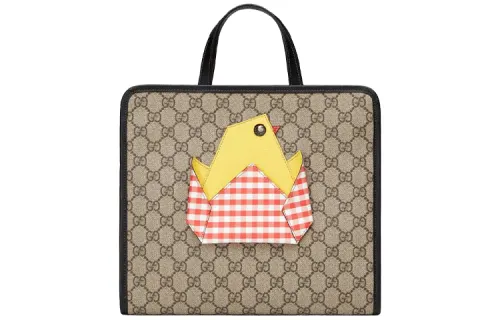 GUCCI Canvas With Leather Canvas Bag, Tote Bag, Shopping Bag, Handbag, Kids' Bag Kids' Ebony