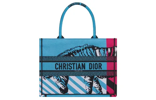 DIOR BookTote Embroidery Tote Bag, Shopping Bag, Shoulder Bag, Handbag Medium Women's Lake Blue
