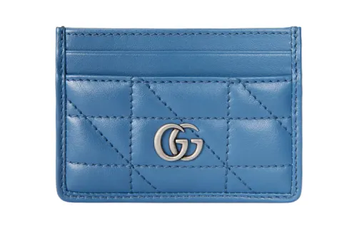 GUCCI Marmont Quilted Leather Card Holder Card Holder Women's Blue