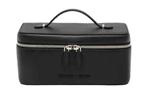 PRADA Metal Accessories Leather Clutch Medium Women's Black