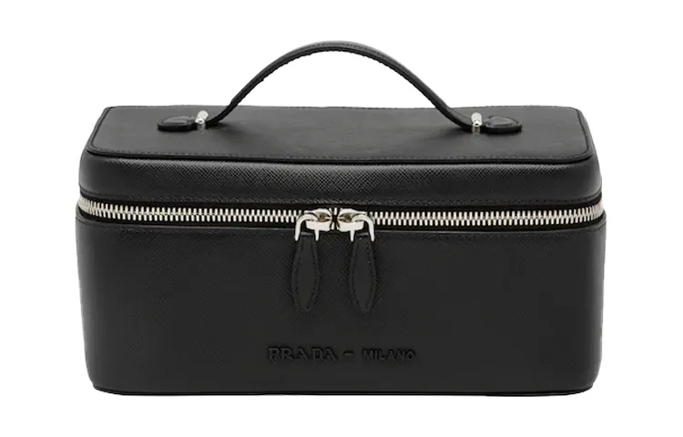 PRADA Metal Accessories Leather Clutch Medium Women's Black