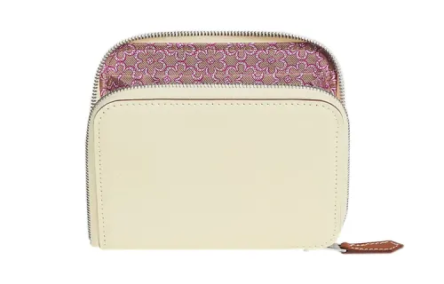 HERMES Silk'In Epsom With Barenia Calfskin Card Holder, Wallet Regular Women's Gray White/Tea Brown/Purple Rose