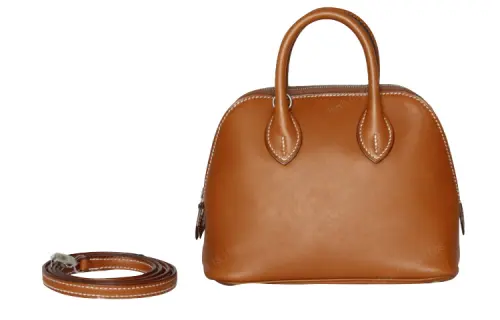 HERMES Bolide Barenia Saddle Leather Bowling Bag, Handbag, Shoulder Bag, Crossbody Bag Mini Unisex Light Tawny