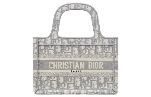DIOR BookTote Embroidery Canvas Tote Bag, Shopping Bag, Handbag Mini Women's Gray