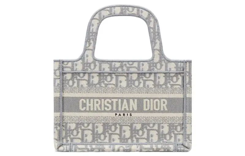 DIOR BookTote Embroidery Canvas Tote Bag, Shopping Bag, Handbag Mini Women's Gray