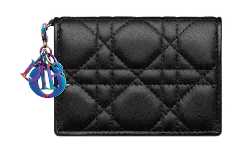 DIOR Lady Dior Sheepskin Card Holder, Wallet, Card Holder Women's Black