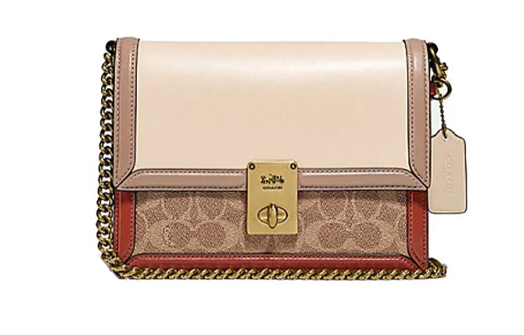 COACH Hutton Leather Shoulder Bags Small Women's Brown White Multicolor