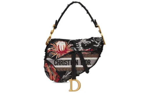DIOR Saddle Multicolor Embroidery Shoulder Bag, Saddle Bag, Handbag Women's Black