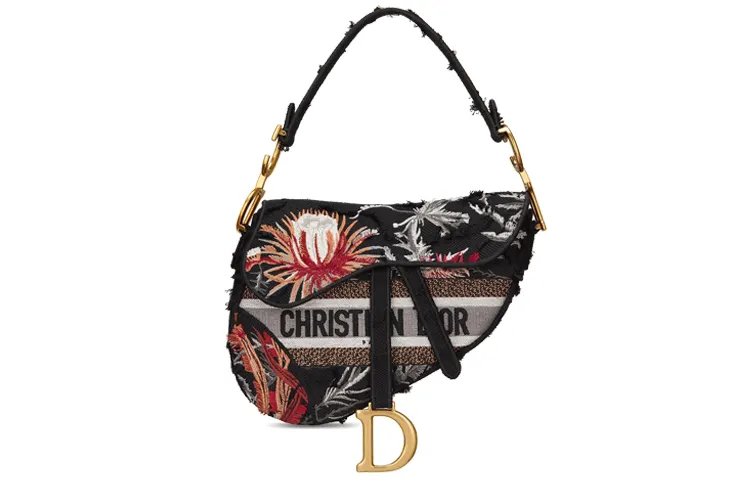 DIOR Saddle Multicolor Embroidery Shoulder Bag, Saddle Bag, Handbag Women's Black