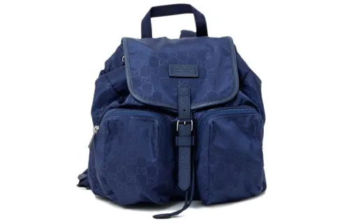 GUCCI Nylon With Leather Backpack Medium Unisex Navy Blue
