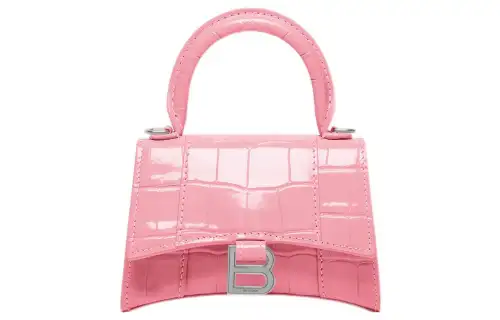 Balenciaga Embossed Cow Leather Hourglass Bag, One Shoulder Handbag, Crossbody Bag Mini Women's Pink