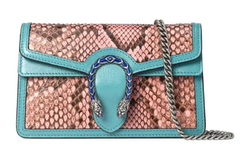 GUCCI Dionysus Python Skin Chain Shoulder Bag, Crossbody Bag Extra Mini Women's Pink/Blue