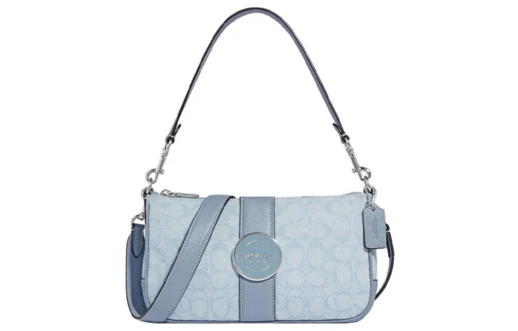 COACH Lonnie Fabric With Cow Leather Shoulder Bag, Portable Crossbody Bag Women's Blue