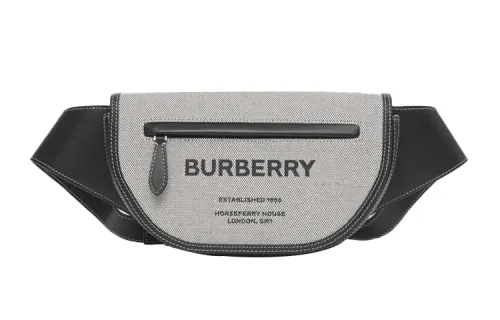 Burberry Olympia Print Canvas Ellenpia Crescent Bag, Shoulder Bag, Crossbody Bag, Fanny Pack, Sling Bag Men's Black