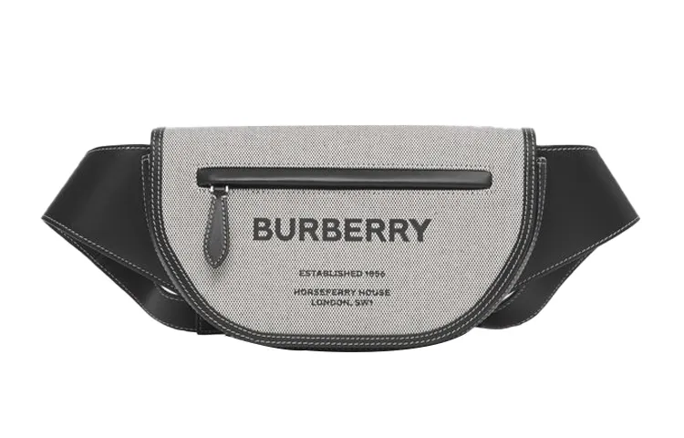 Burberry Olympia Print Canvas Ellenpia Crescent Bag, Shoulder Bag, Crossbody Bag, Fanny Pack, Sling Bag Men's Black