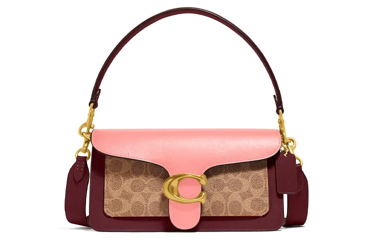 COACH Tabby Canvas With Leather Shoulder Bag, Handbag, Shoulder Bag Medium Women's Cherry Blossom Pink & Brown