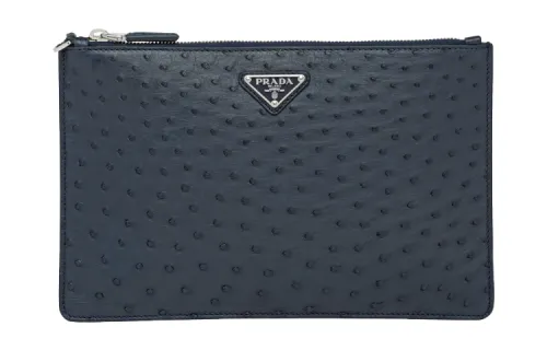 PRADA Saffiano Ostrich Leather Clutch Men's Blue