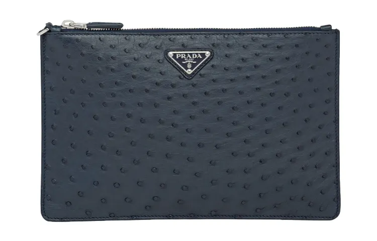 PRADA Saffiano Ostrich Leather Clutch Men's Blue