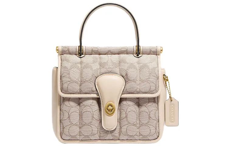 COACH Fabric Handle Bag Crossbody Handbag Small Women's Milk Tea