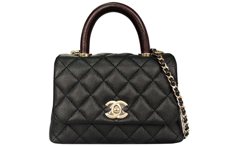 CHANEL Coco Handle Grain Cow Leather Material Flap Bag, Chain Bag, Shoulder Bag, Crossbody Bag Mini Women's Black