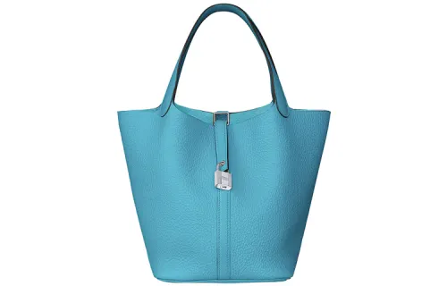 HERMES Picotin Lock Clemence Bullock Leather Basket Bag, Bucket Bag, Handbag 22 Women's P3 Bleu Du Nord Northern Blue