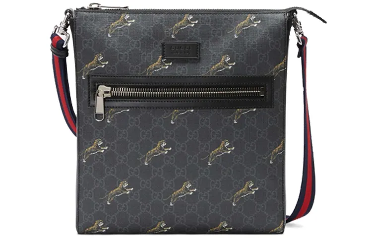 GUCCI Canvas With Leather Crossbody Bag, Shoulder Bag Men's Black Gray