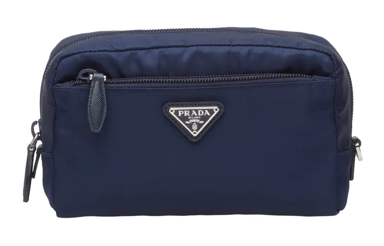 PRADA Zip Closure Fabric Makeup Bag Toiletry Bag Women's Blue