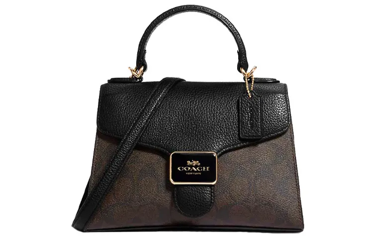 COACH Pepper Coated Canvas With Leather Handbag, Shoulder Bag, Crossbody Bag Small Women's Brown & Black & Gold