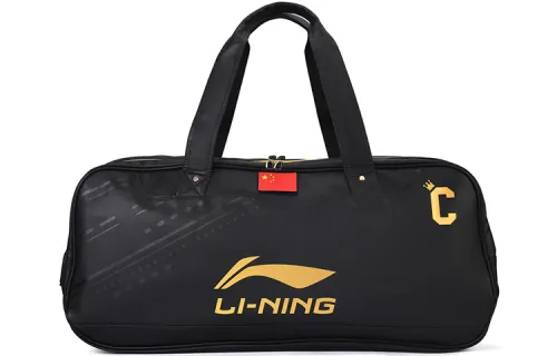 Li Ning Badminton Collection Microfiber Synthetic Leather Badminton Square Bag Handbag Regular Unisex Black Gold