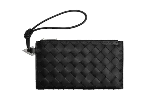 Bottega Veneta Cow Leather Zip Closure Wallet Men's Black