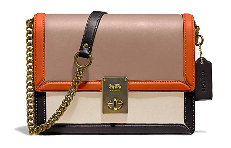 COACH Hutton Leather Crossbody Bags Small Women's Orange, Brown & Beige Multicolor