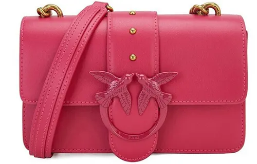 PINKO Cow Leather Chain Bag, Swallow Bag, Crossbody Bag, Shoulder Bag Women's Dark Rose Red