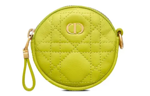 DIOR Cow Leather Wicker Pattern Coin Purse, Clutch Women's Green Yellow