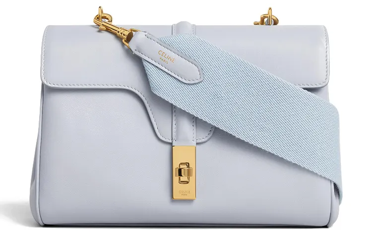 CELINE Smooth Cow Leather Shoulder Bag Women's Light Gray