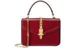 GUCCI Sylvie 1969 Gold tone Lock Patent Leather Shoulder Bag, Crossbody Bag, Handbag Mini Women's Red