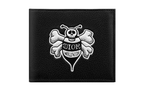 DIOR Shawn Collaboration Cow Leather Wallet Unisex Black