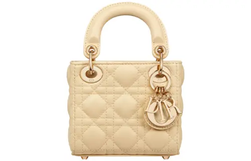 DIOR Lady Dior Sheepskin Handbag, Shoulder Bag, Crossbody Bag, Handbag Extra Mini Women's Light Yellow