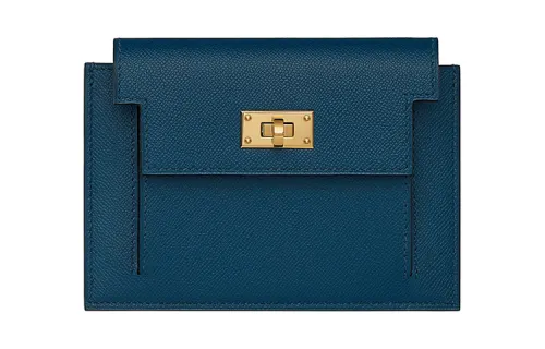 HERMES Kelly Pocket Madame Calfskin Wallet Women's Dark Blue