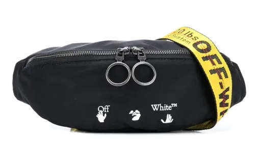 OFF WHITE Polyurethane Crossbody Bag, Sling Bag, Fanny Pack Unisex Black