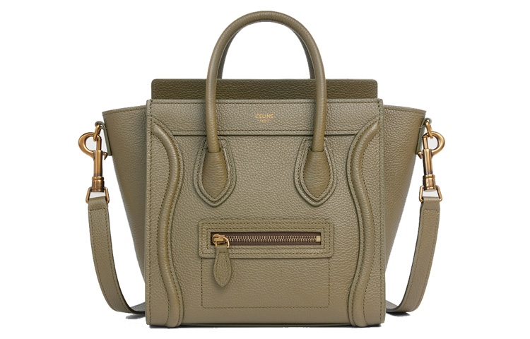 CELINE Luggage Drum Surface Calfskin Handbag Mini Women's Khaki Green