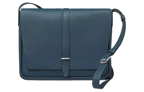 HERMES Evercolor Leather Messenger Bag, Shoulder Bag Men's 7L Bleu De Malte Malta Blue