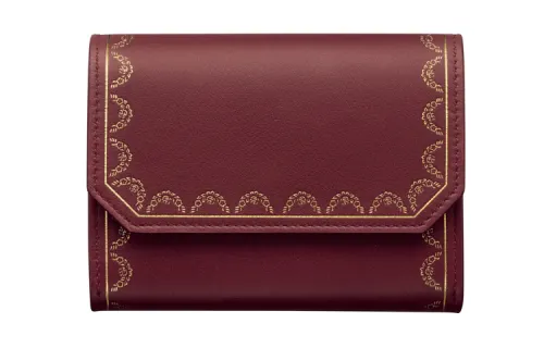 CARTIER Guirlande Flap Calfskin Clutch Wallet Card Holder Mini Women's Burgundy