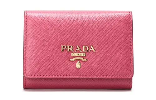 PRADA Saffiano Flap Closure Cow Leather Wallet Women's Pink Peony
