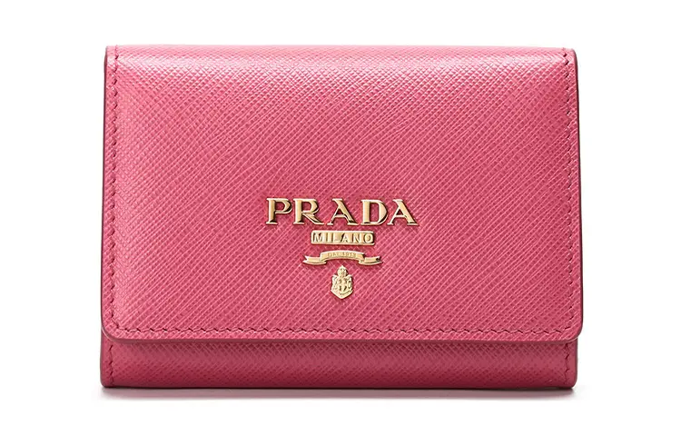 PRADA Saffiano Flap Closure Cow Leather Wallet Women's Pink Peony