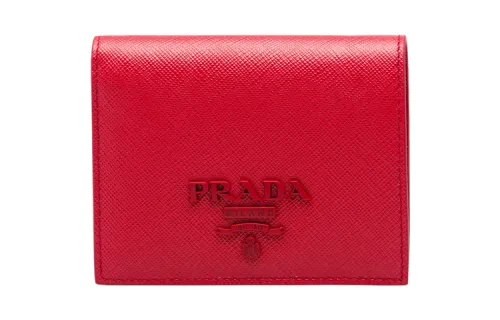 PRADA Saffiano Foldable Leather Wallet Small Women's Red